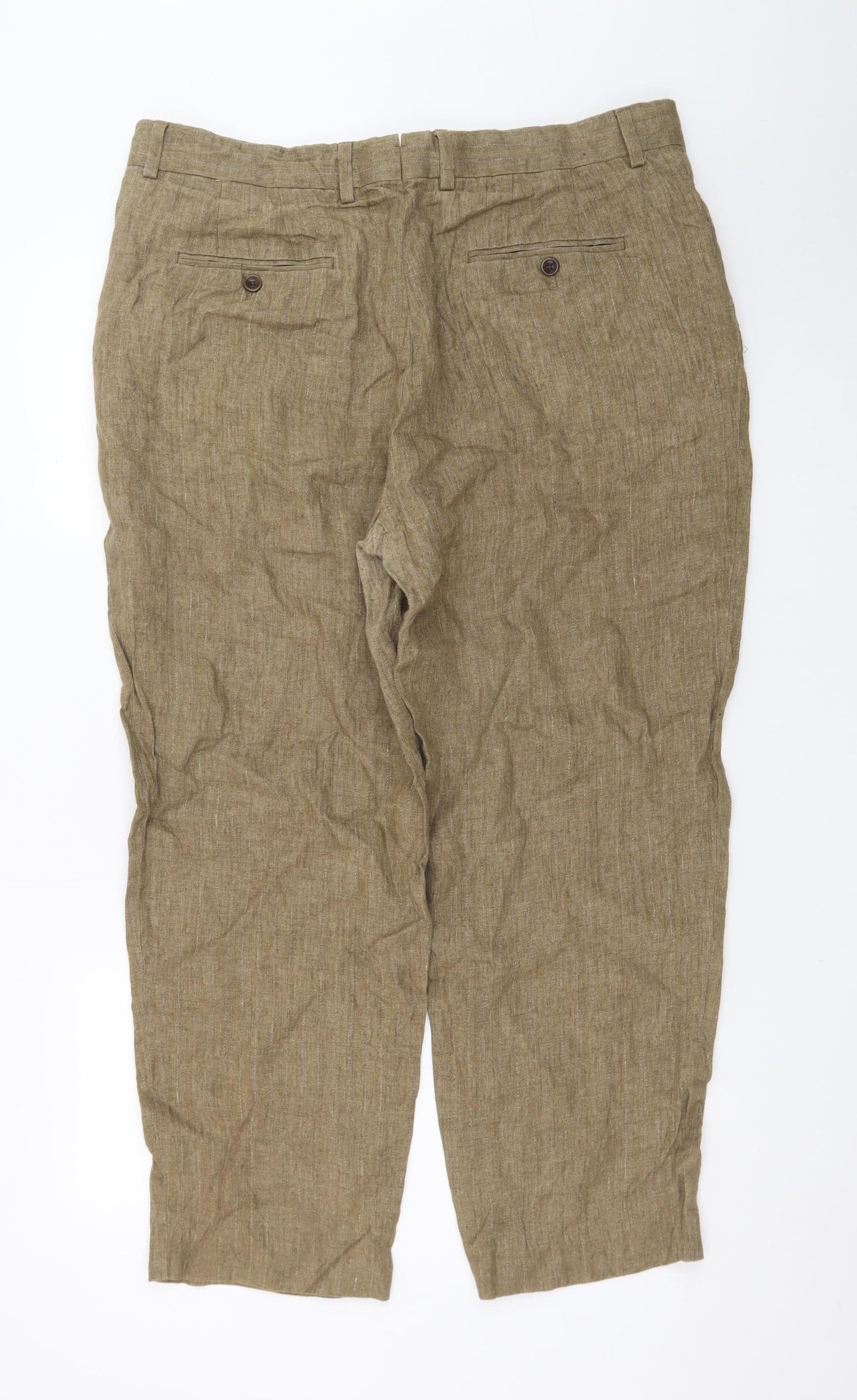 Zara Men Beige Linen Chino Trousers Size 36 Regular Fit