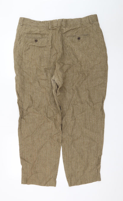 Zara Men Beige Linen Chino Trousers Size 36 Regular Fit