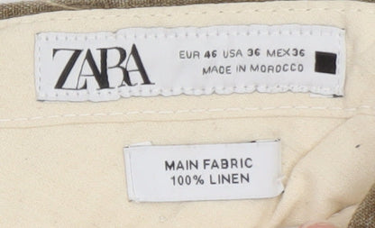 Zara Men Beige Linen Chino Trousers Size 36 Regular Fit