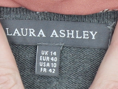 Laura Ashley Women’s Grey Wool Blend Long Sleeve Floral Collar Blouse Size 14