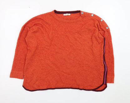 White Stuff Womens Orange Crew Neck Button Pullover Jumper UK 18