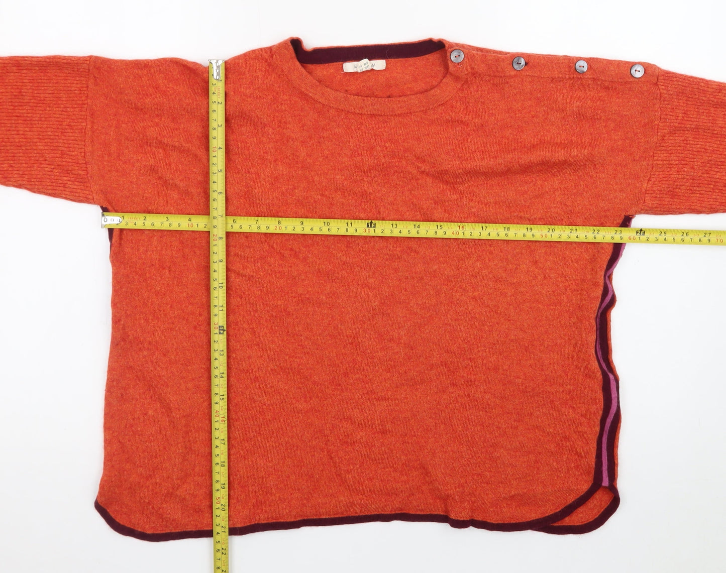 White Stuff Womens Orange Crew Neck Button Pullover Jumper UK 18