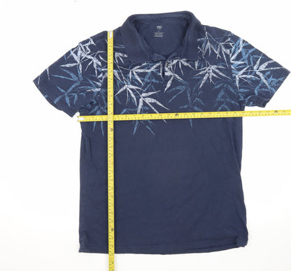 Marks and Spencer Men's Blue Floral Print Cotton Polo Shirt L