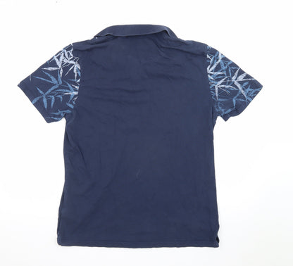 Marks and Spencer Men's Blue Floral Print Cotton Polo Shirt L