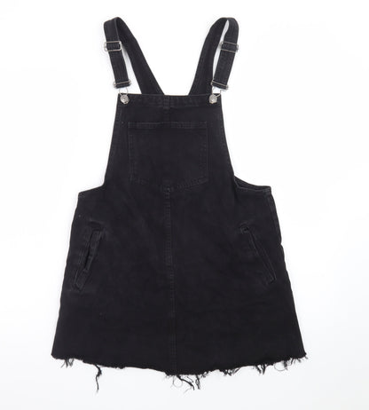 Pull&Bear Women Black Denim Pinafore Dress Size 12 Casual