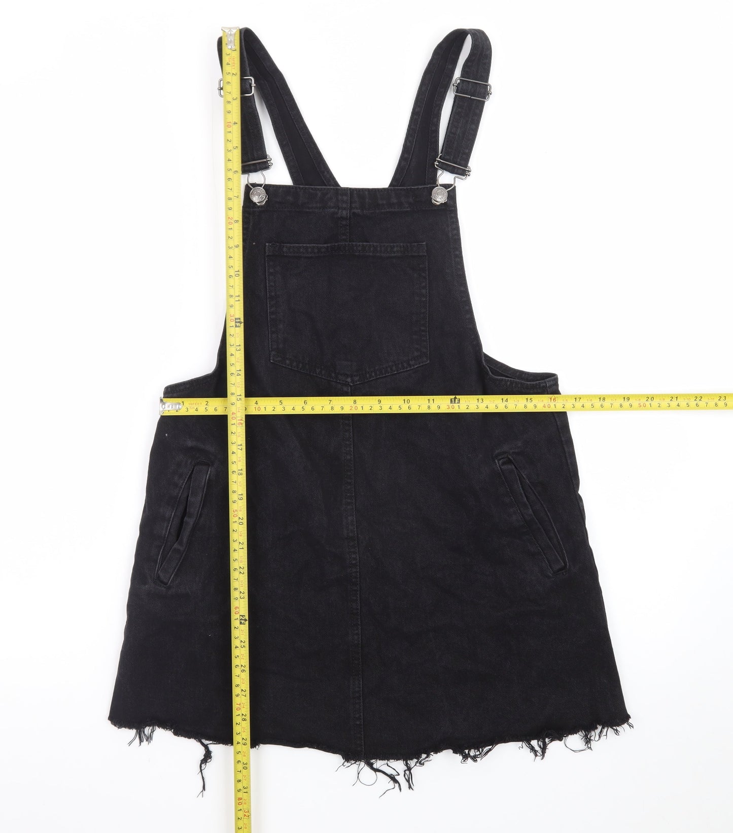 Pull&Bear Women Black Denim Pinafore Dress Size 12 Casual