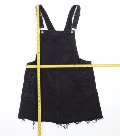 Pull&Bear Women Black Denim Pinafore Dress Size 12 Casual