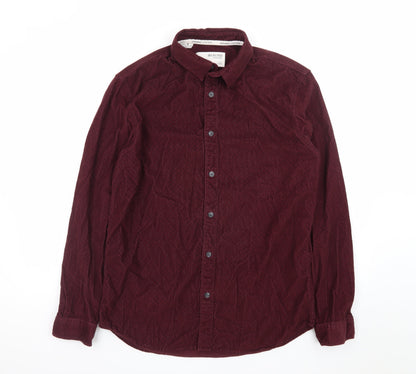 Selected Homme Men's Burgundy Slim Fit Cord Shirt L 16.5in