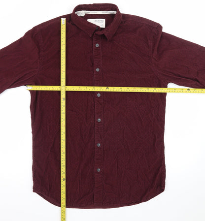 Selected Homme Men's Burgundy Slim Fit Cord Shirt L 16.5in