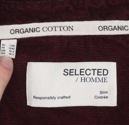 Selected Homme Men's Burgundy Slim Fit Cord Shirt L 16.5in