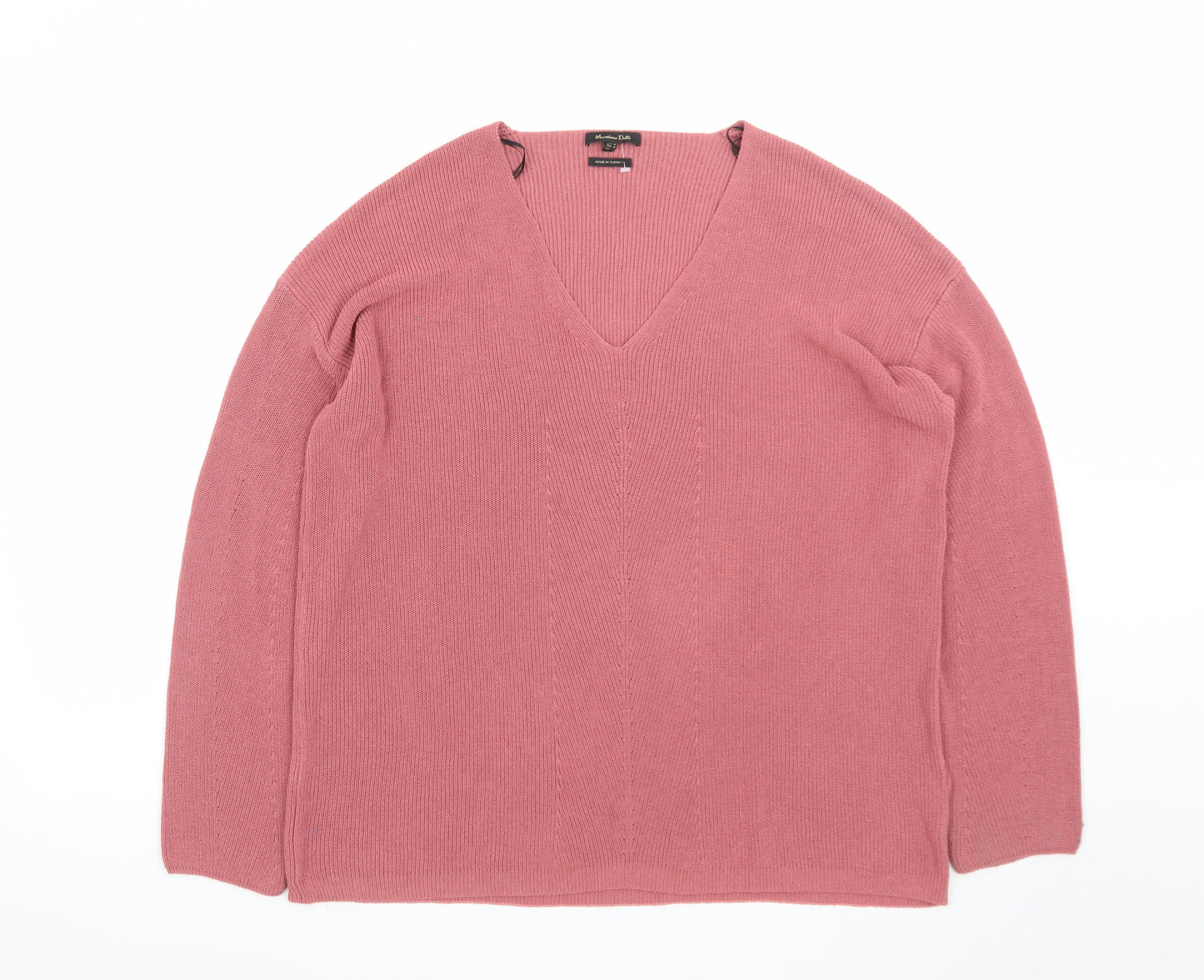 Massimo Dutti Women's Pink V-Neck Cotton Cashmere Jumper Size 12