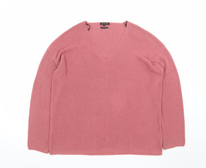 Massimo Dutti Women's Pink V-Neck Cotton Cashmere Jumper Size 12