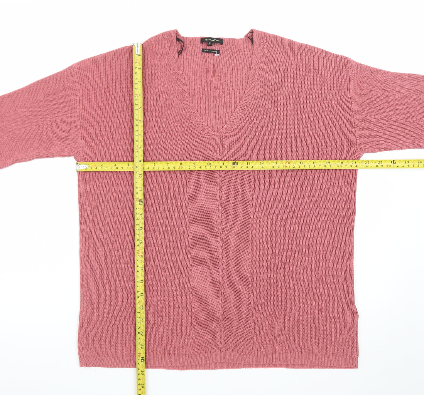 Massimo Dutti Women's Pink V-Neck Cotton Cashmere Jumper Size 12