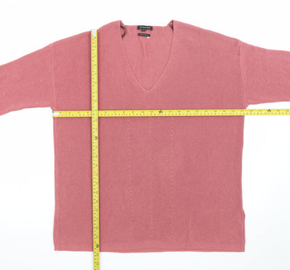 Massimo Dutti Women's Pink V-Neck Cotton Cashmere Jumper Size 12
