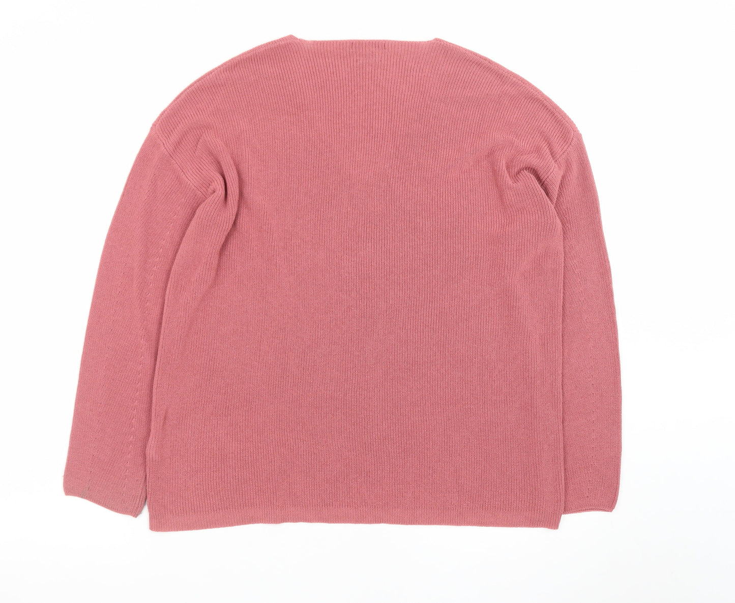 Massimo Dutti Women's Pink V-Neck Cotton Cashmere Jumper Size 12