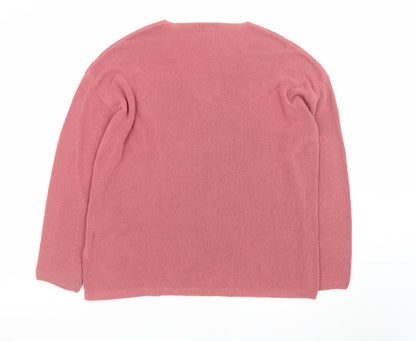 Massimo Dutti Women's Pink V-Neck Cotton Cashmere Jumper Size 12