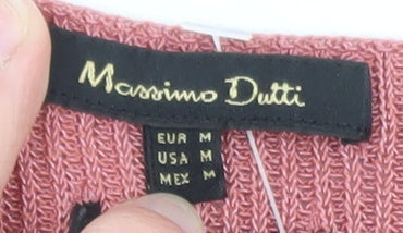 Massimo Dutti Women's Pink V-Neck Cotton Cashmere Jumper Size 12