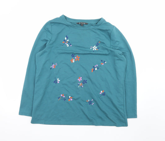 Bonmarché Women's Green Floral Embroidered Long Sleeve T-Shirt Size 16