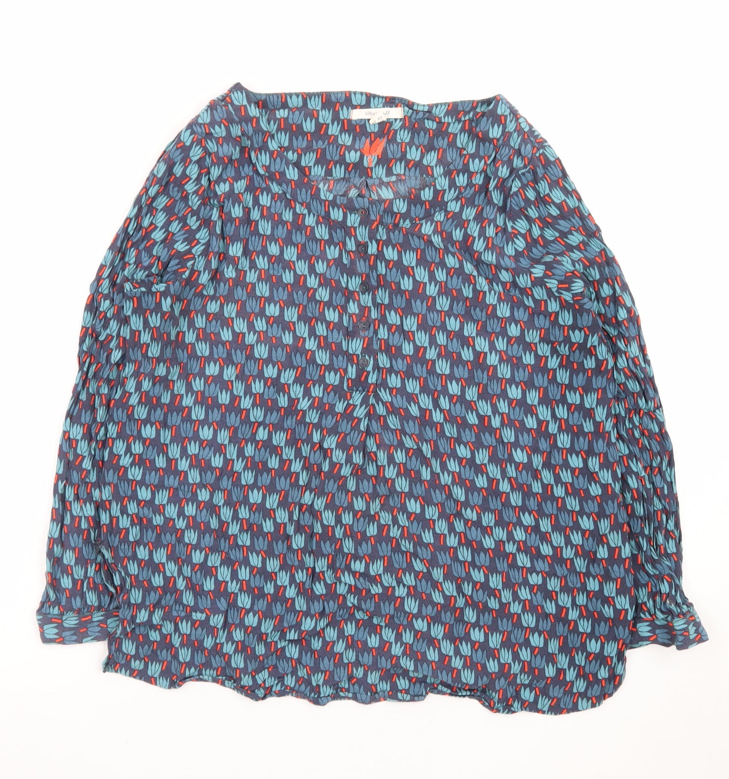 White Stuff Women's Blue Floral Viscose Long Sleeve Tunic Blouse Size 16