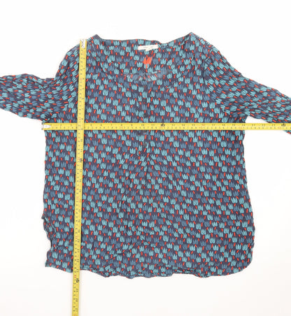 White Stuff Women's Blue Floral Viscose Long Sleeve Tunic Blouse Size 16