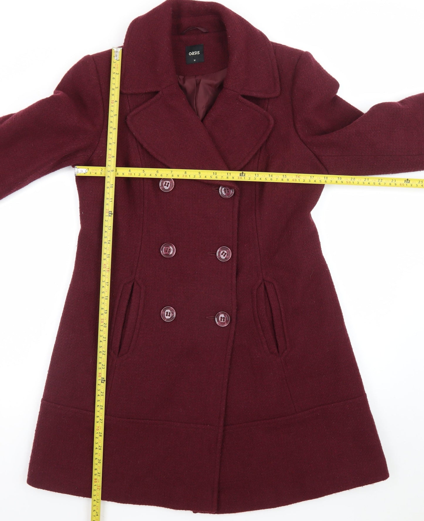 Oasis Women Red Wool Blend Pea Coat Size M Mid-Length Classic