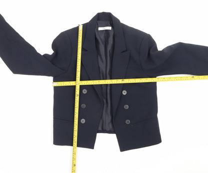 Mango Women Black Cropped Polyester Blazer Size 12 Classic Fit