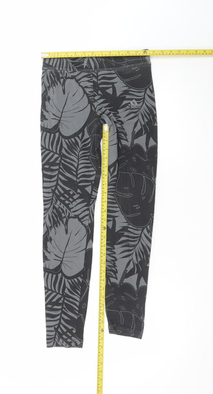 Adidas Girls Black Leaf Print Ankle Leggings Size 13-14 Years