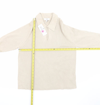 Marks and Spencer Men Beige XL Collared Knit Pullover Jumper
