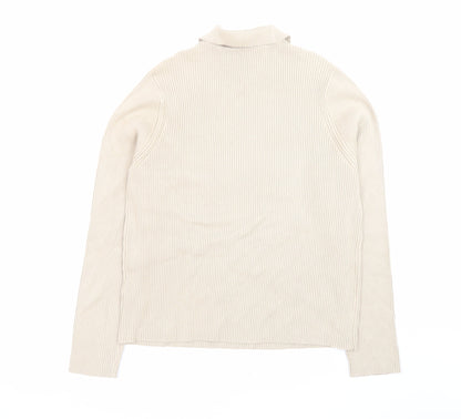 Marks and Spencer Men Beige XL Collared Knit Pullover Jumper