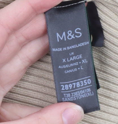 Marks and Spencer Men Beige XL Collared Knit Pullover Jumper