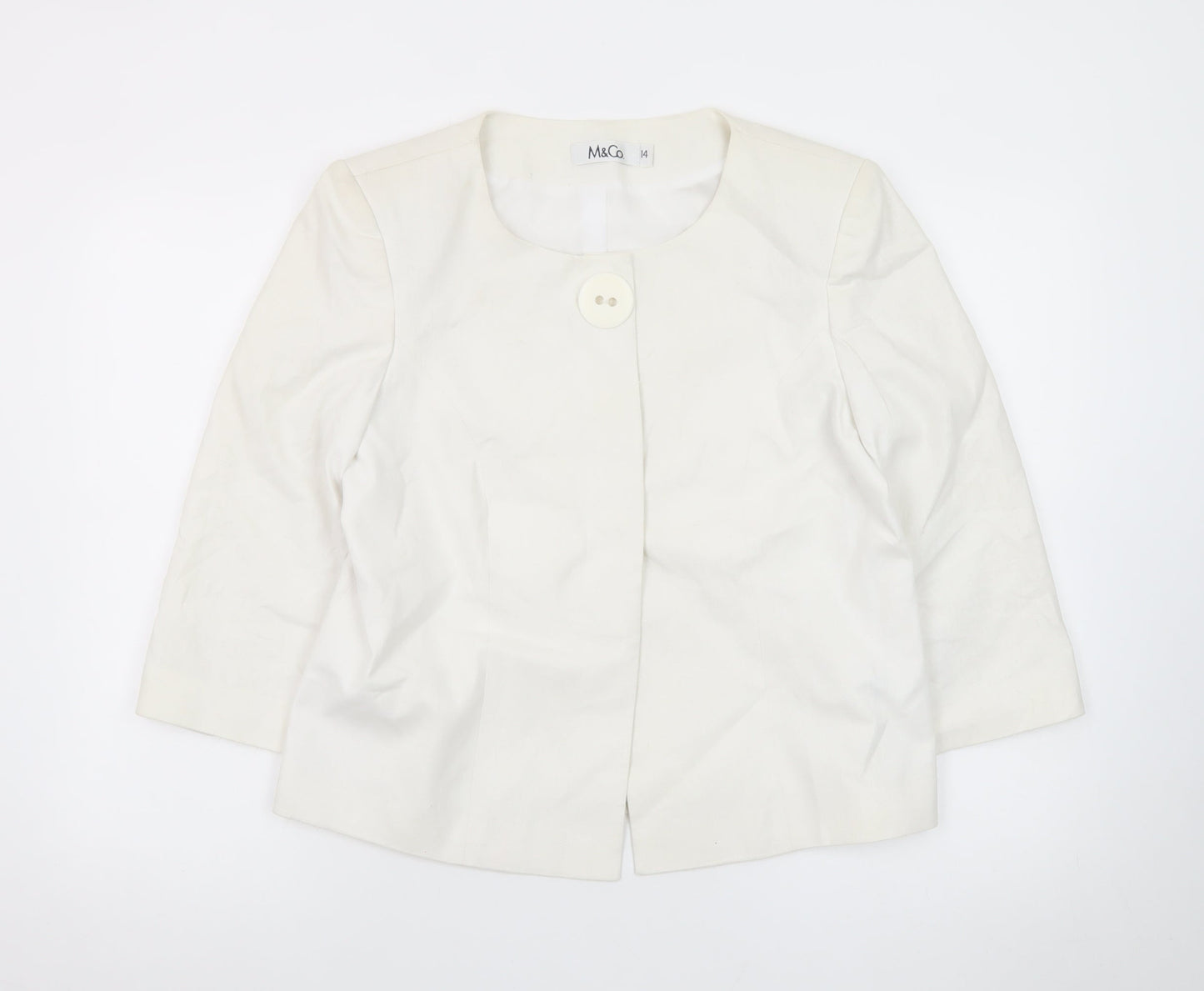 M&Co Women White Linen Blend Single Button Suit Jacket Size 14