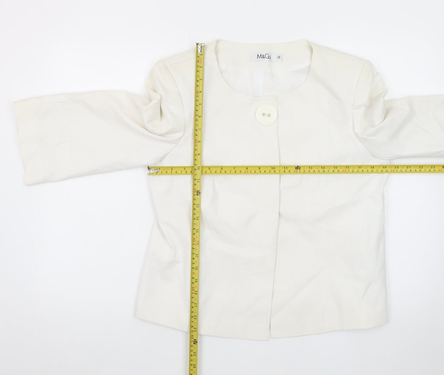 M&Co Women White Linen Blend Single Button Suit Jacket Size 14