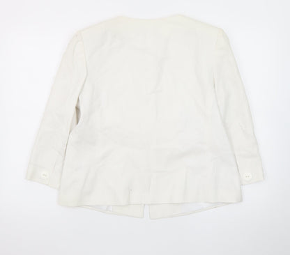 M&Co Women White Linen Blend Single Button Suit Jacket Size 14