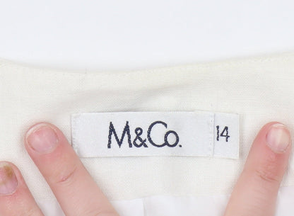 M&Co Women White Linen Blend Single Button Suit Jacket Size 14