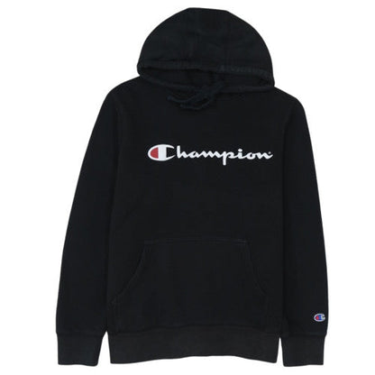 Champion Men's Black Pullover Hoodie L Logo Fleece Sweatshirt