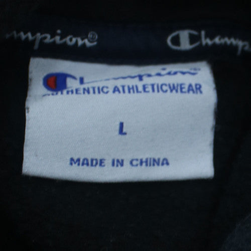 Champion Men's Black Pullover Hoodie L Logo Fleece Sweatshirt