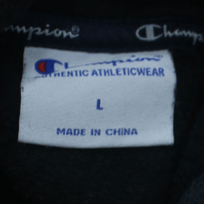 Champion Men's Black Pullover Hoodie L Logo Fleece Sweatshirt