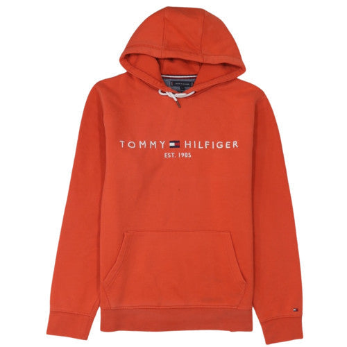 Tommy Hilfiger Men's Orange Pullover Hoodie L Logo Sweatshirt