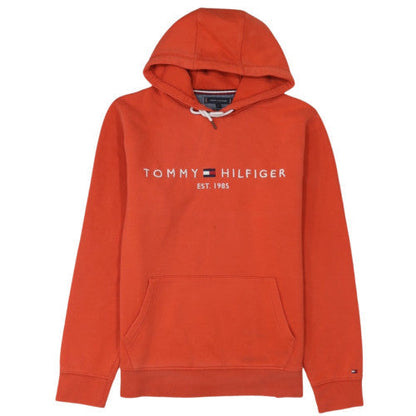 Tommy Hilfiger Men's Orange Pullover Hoodie L Logo Sweatshirt