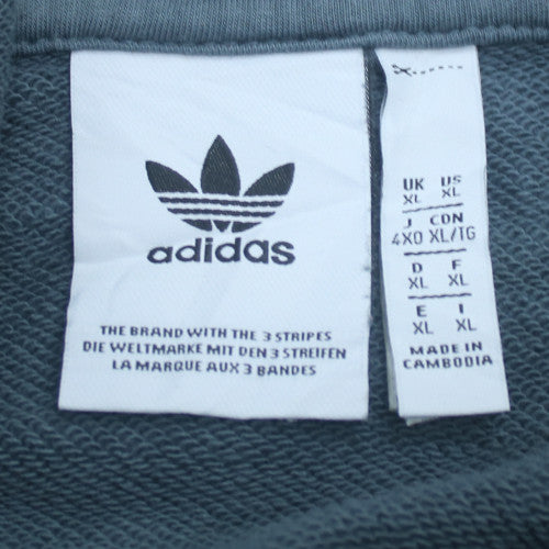Adidas Mens Grey Black XL Pullover Hoodie Embroidered Logo Sportswear