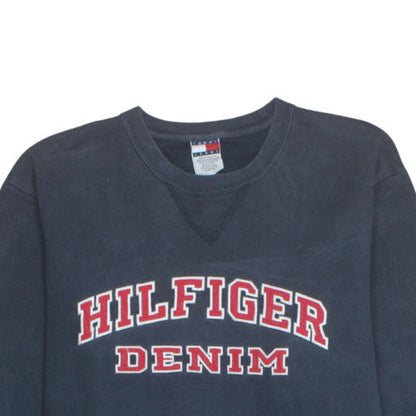 Tommy Jeans Men Blue Crew Neck Pullover Sweatshirt L Classic Logo