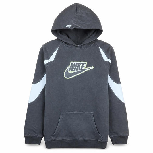 Front view of Nike boys’ grey xl pullover hoodie sweatshirt with logo detail