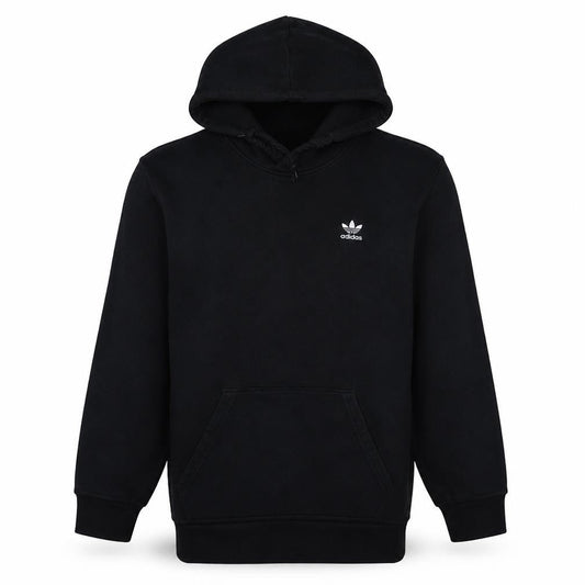 Front view of adidas Men Black Pullover Hoodie Regular Fit, size M, Logo Fleece