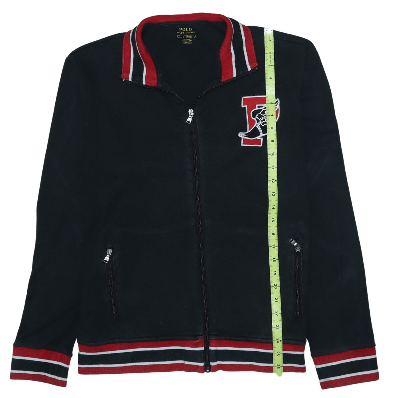 Ralph Lauren Men’s Black Varsity Track Jacket Size L Cotton Zip Up