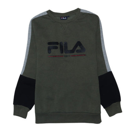 Fila Mens Green Logo Pullover Sweatshirt Size M Crew Neck Fleece