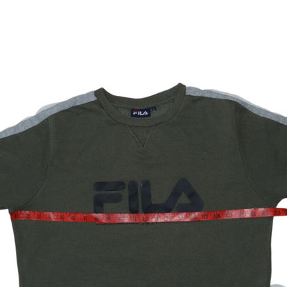 Fila Mens Green Logo Pullover Sweatshirt Size M Crew Neck Fleece