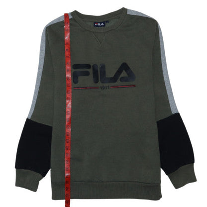 Fila Mens Green Logo Pullover Sweatshirt Size M Crew Neck Fleece