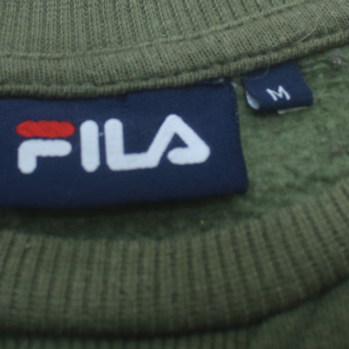 Fila Mens Green Logo Pullover Sweatshirt Size M Crew Neck Fleece