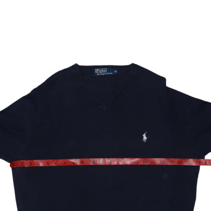 Polo Ralph Lauren Men's Blue V-Neck Cotton Jumper Size M