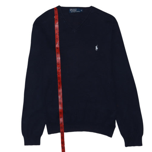 Polo Ralph Lauren Men's Blue V-Neck Cotton Jumper Size M